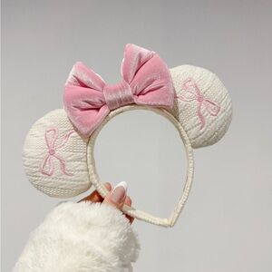 Embroidered Coquette Cardigan Ears | Minnie Ears | Pink Velvet Bow Disney Ears